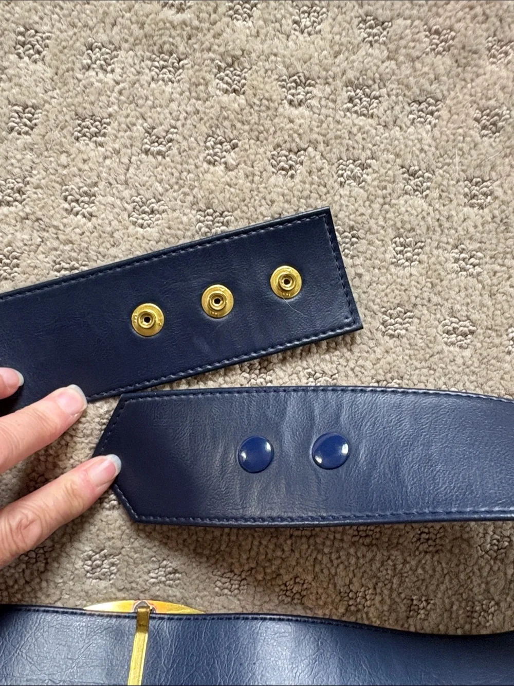 Navy Adjustable Women’s Belt with Gold Oval Buckle- Small